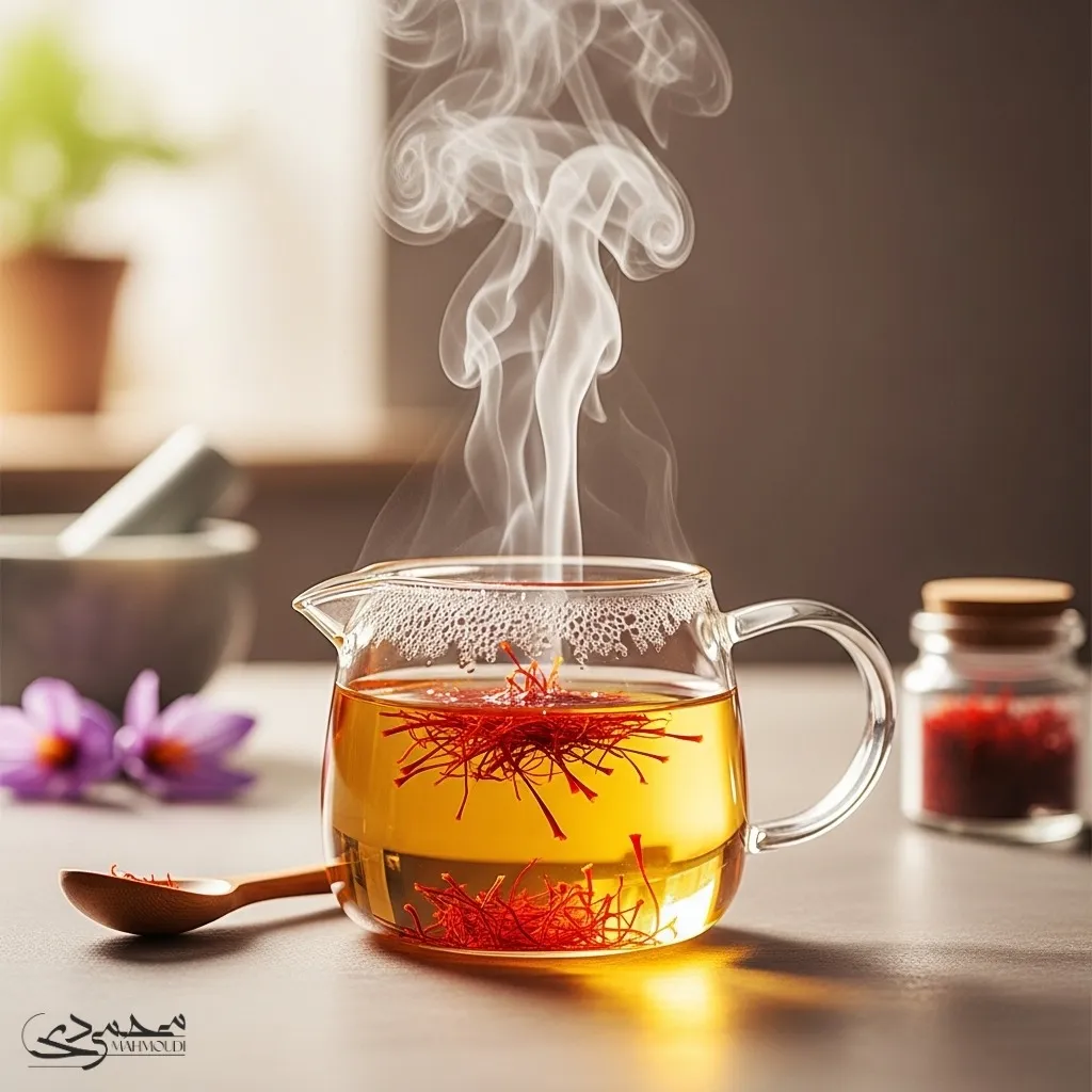 دم کردن زعفران با آب داغ